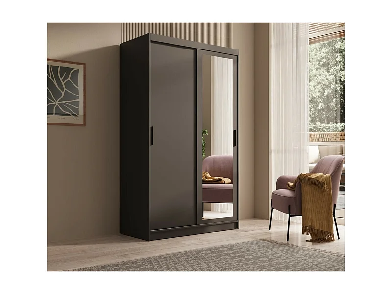 Armoire Helga (120 cm)/Portes coulissantes/Miroir/Noir