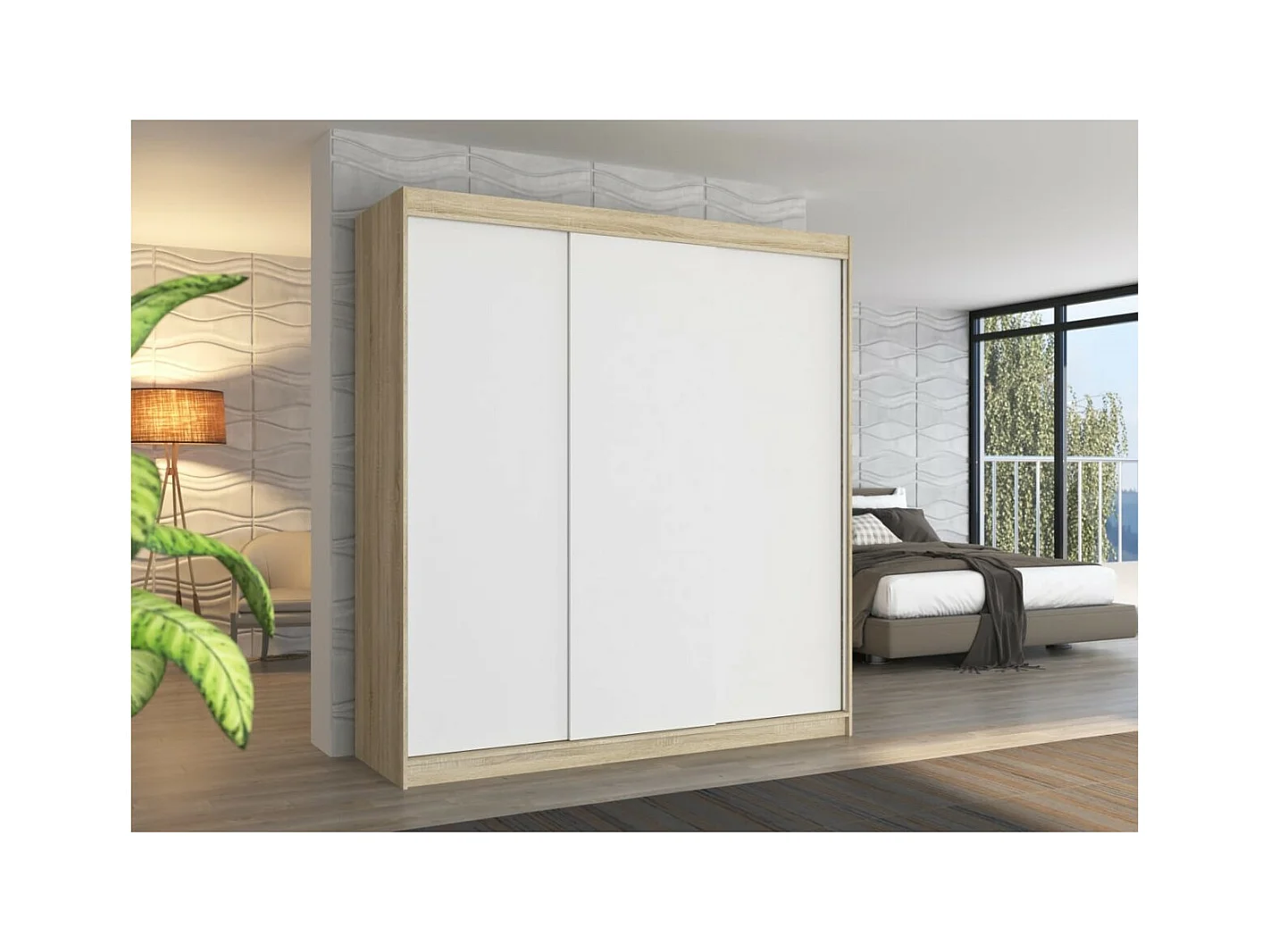 Armoire Mia (200 cm)/Portes coulissantes/Sonoma&Blanc