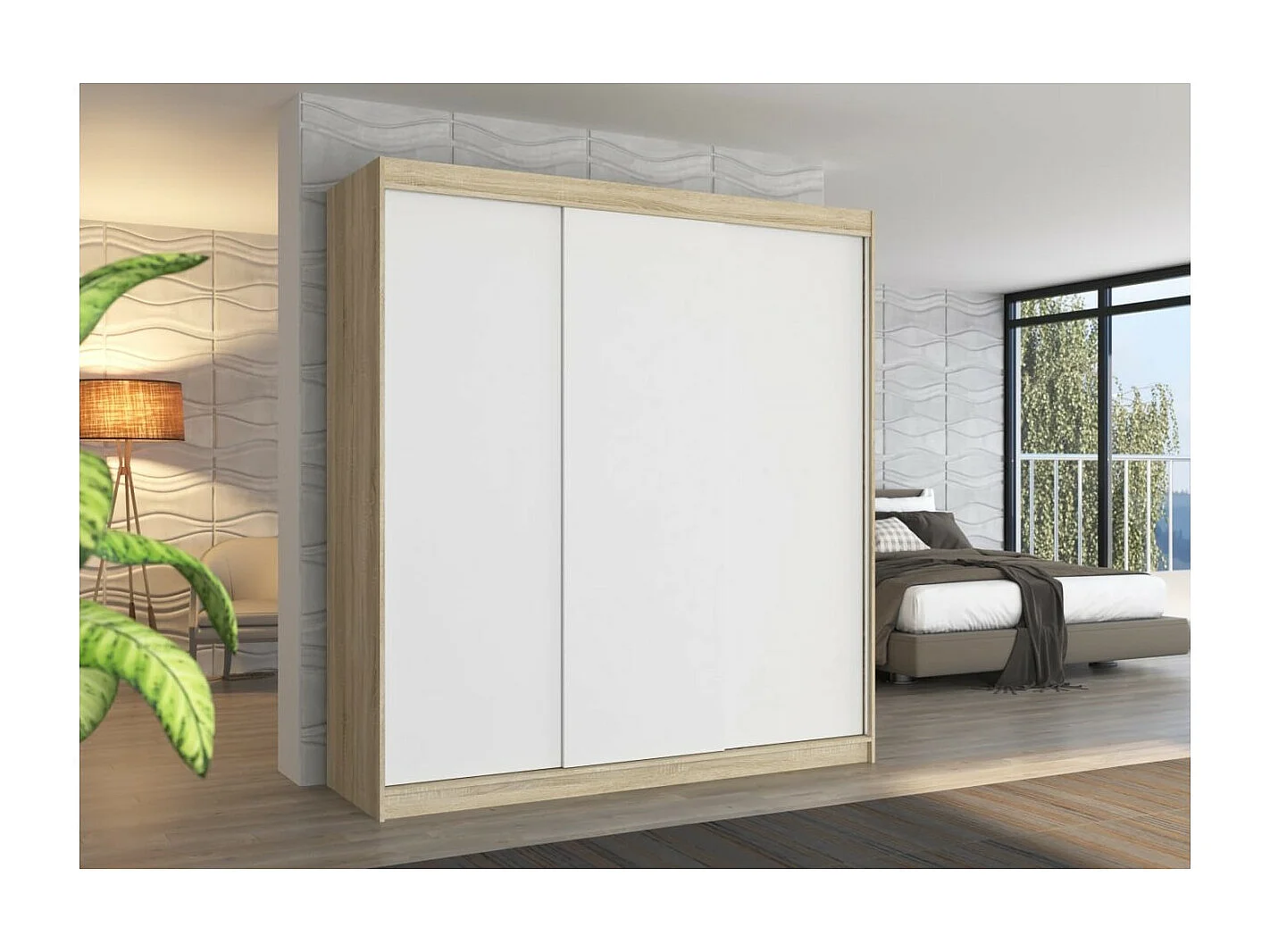 Armadio Mia (200cm)/Ante scorrevoli/Sonoma&Bianco