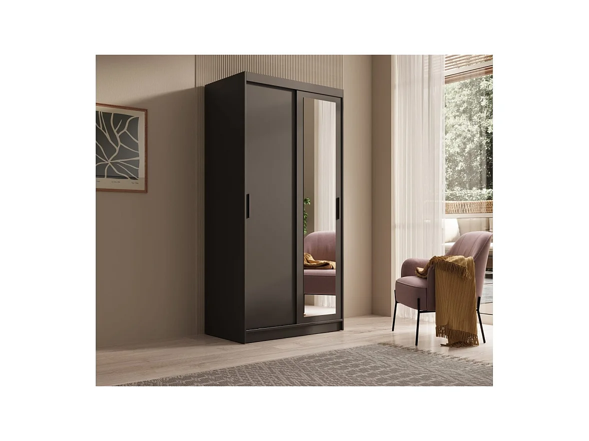 Armadio Helga (100cm)/Ante scorrevoli/Specchio/Nero