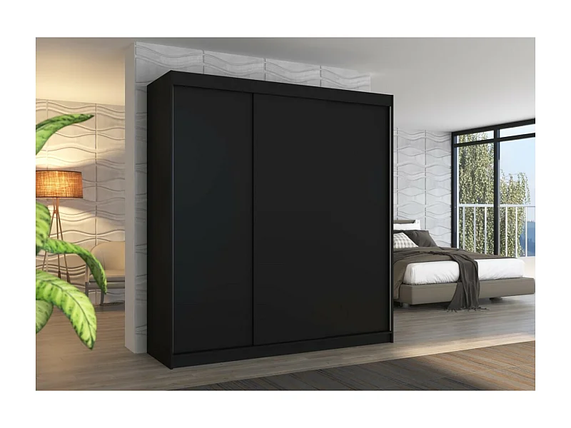 Armoire Mia (200 cm)/Portes coulissantes/Noir