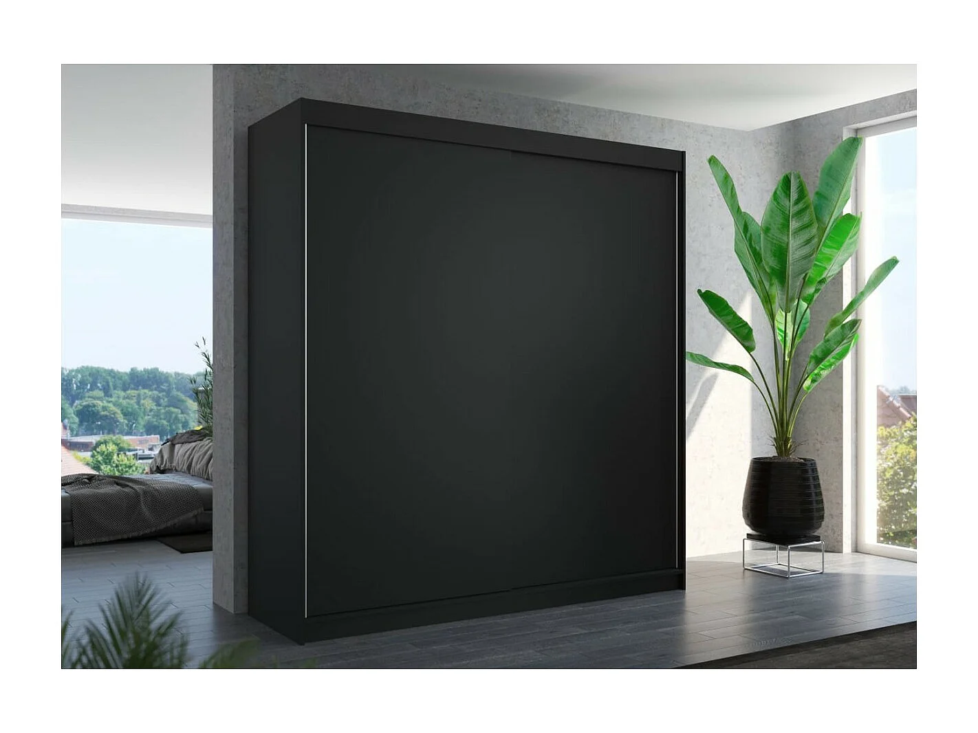 Armoire Tessia (200 cm)/Portes coulissantes/Noir