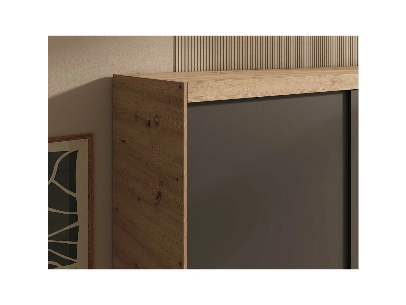 Kleiderschrank Helga (160cm)/Schiebetüren/Spiegel/Schwarz&Braun