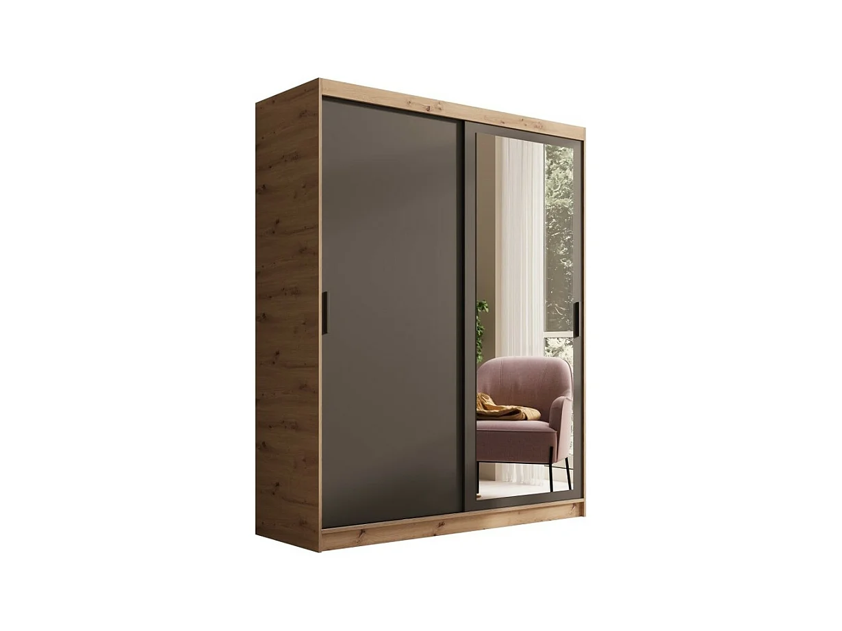 Kleiderschrank Helga (160cm)/Schiebetüren/Spiegel/Schwarz&Braun