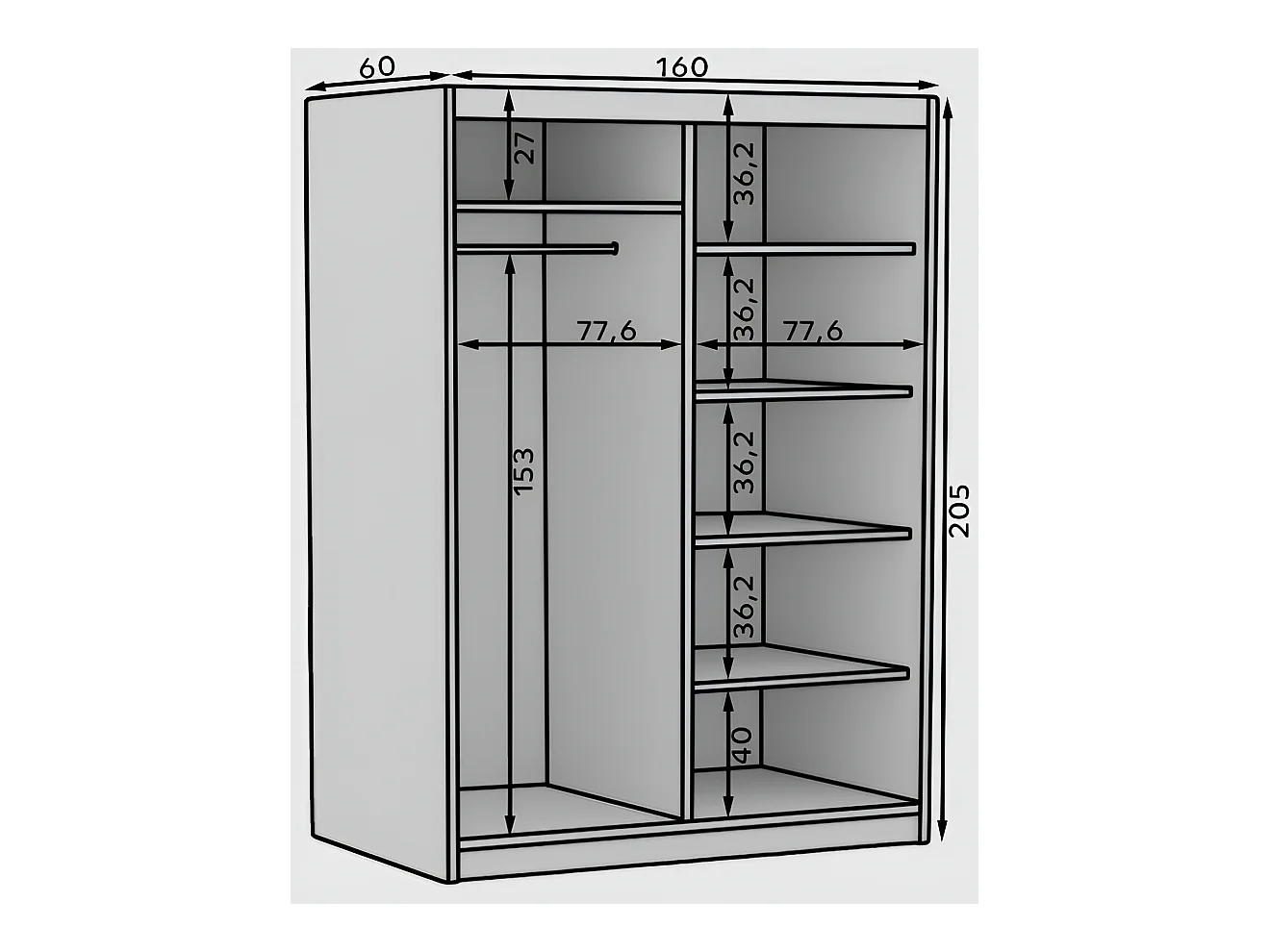 Kleiderschrank Helga (160cm)/Schiebetüren/Spiegel/Schwarz&Braun