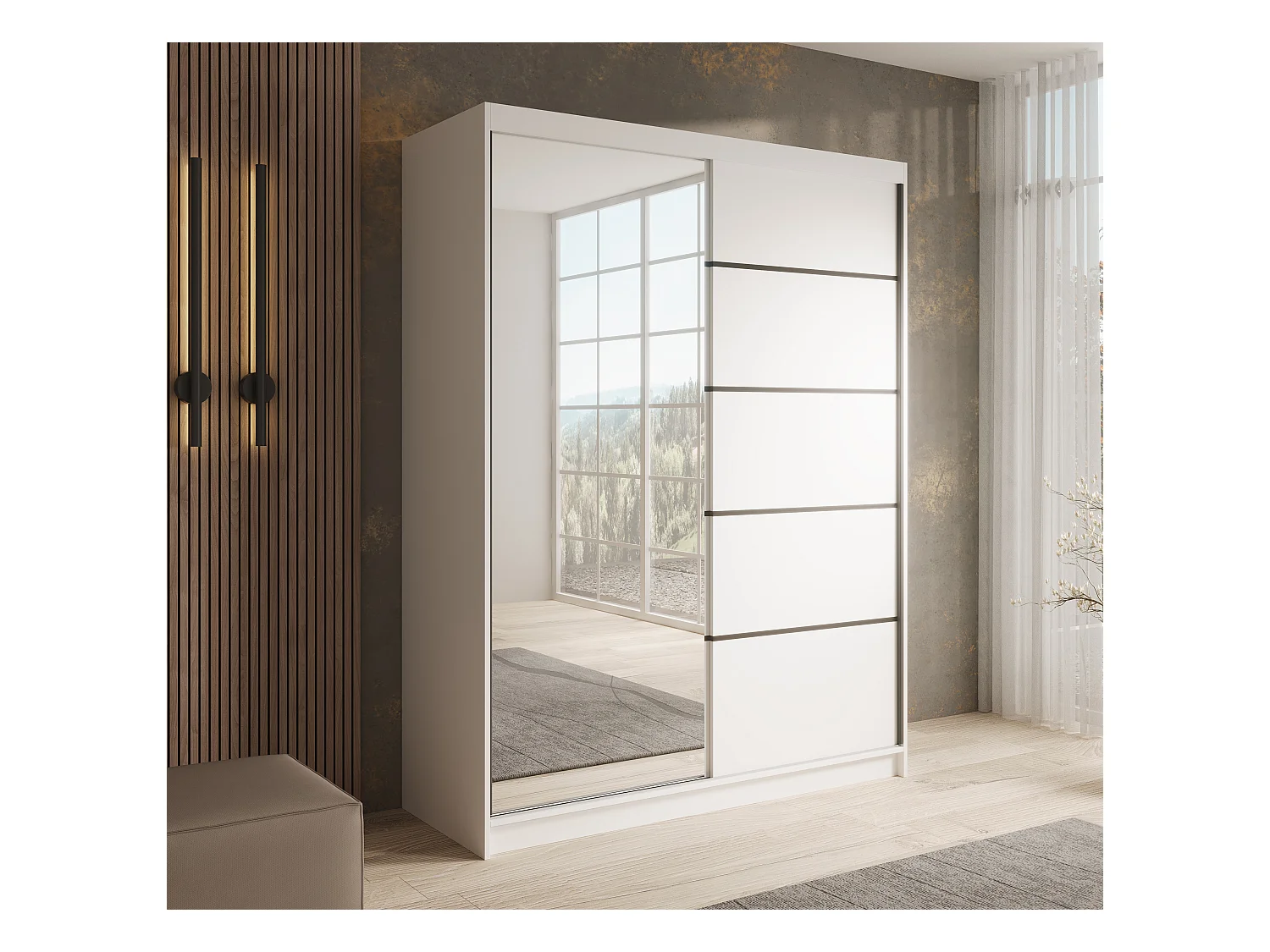 Armoire coulissante 2 portes KARDI 150 – Design moderne et finition élégante-Blanc