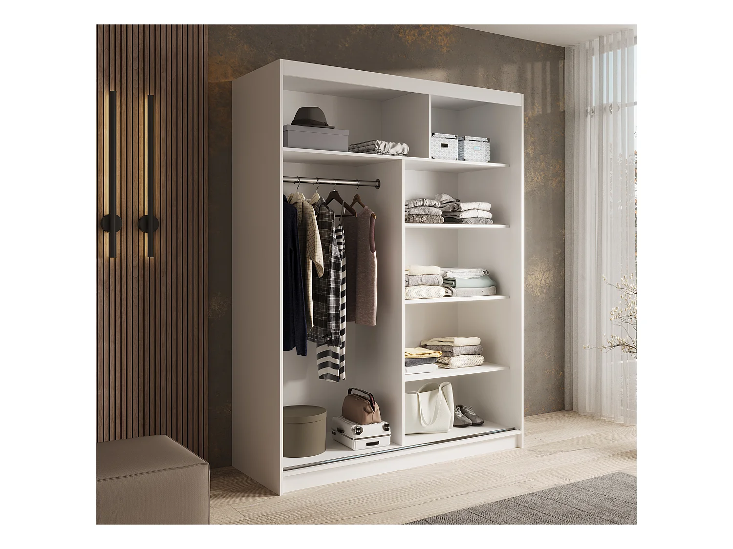 Armoire coulissante 2 portes KARDI 150 – Design moderne et finition élégante-Blanc