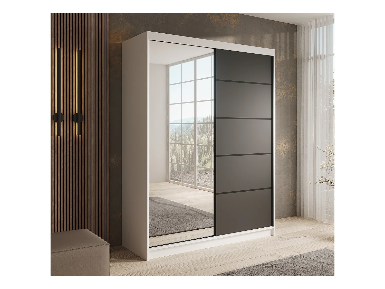 Armoire coulissante 2 portes KARDI 150 – Design moderne et finition élégante-Blanc