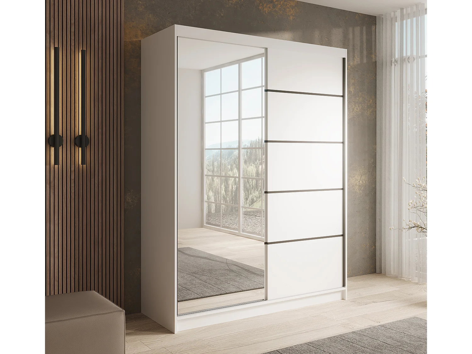 Armoire coulissante 2 portes KARDI 150 – Design moderne et finition élégante-Blanc