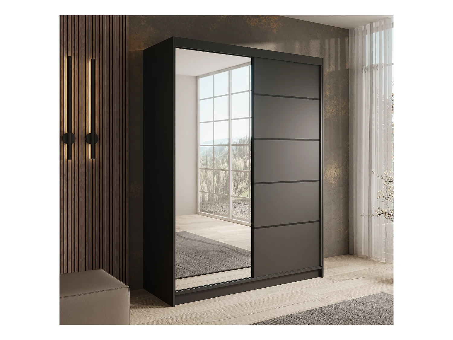 Armoire coulissante 2 portes KARDI 150 – Design moderne et finition élégante-Noir