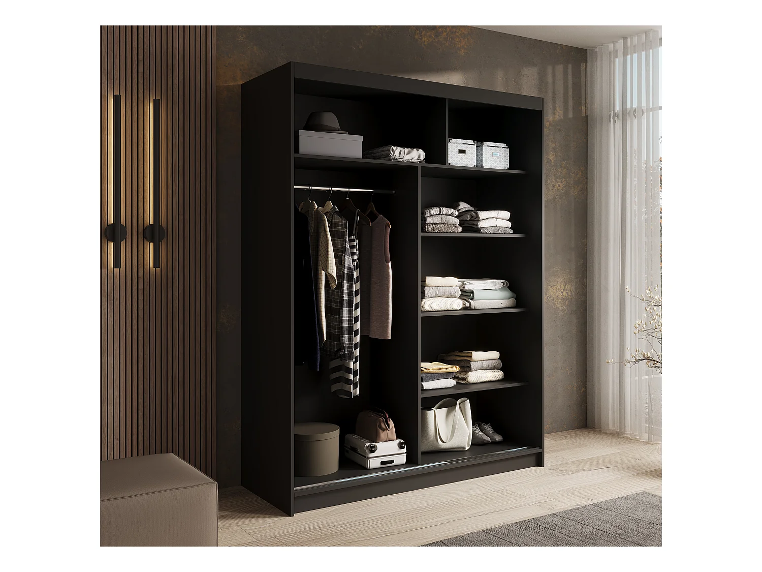 Armoire coulissante 2 portes KARDI 150 – Design moderne et finition élégante-Noir