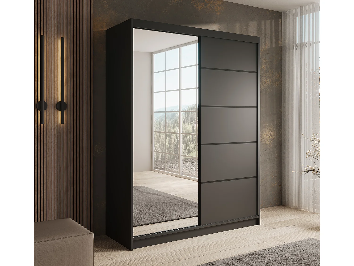 KARDI 150 2-deurs schuifdeurkast – Modern design en elegante afwerking-Kleur Zwart