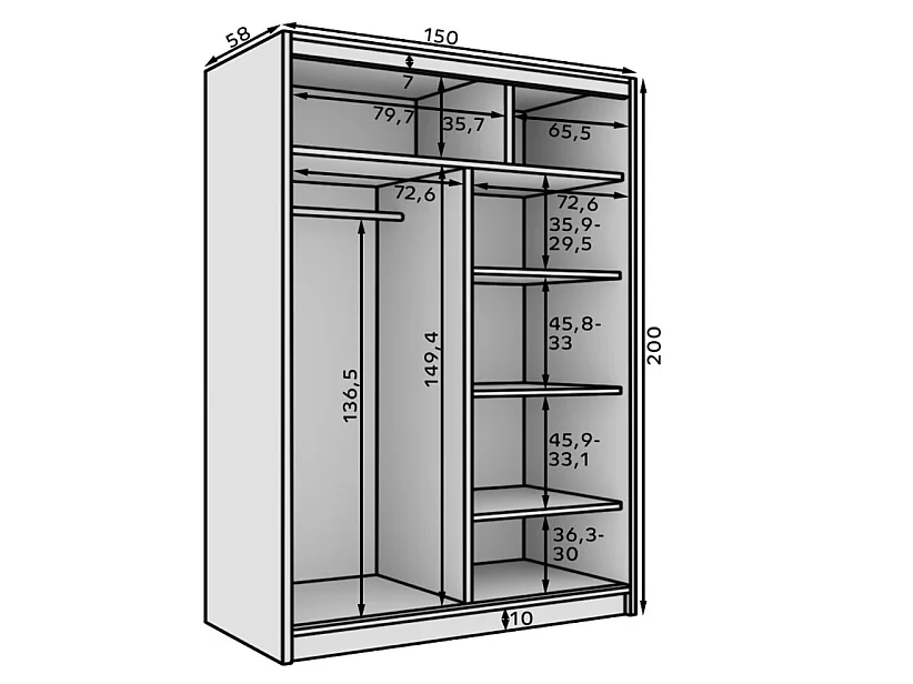 KARDI 150 2-deurs schuifdeurkast – Modern design en elegante afwerking-Kleur Zwart