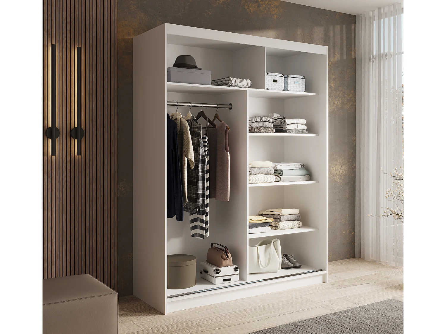 KARDI 150 2-deurs schuifdeurkast – Modern design en elegante afwerking-Kleur Zwart