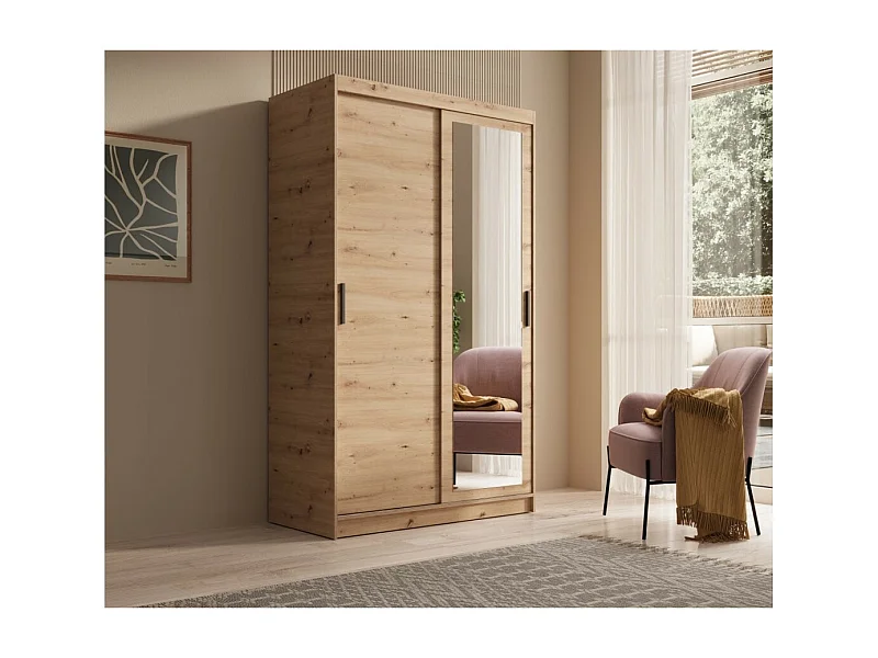 Armoire Helga (120 cm)/Portes coulissantes/Miroir/Marron