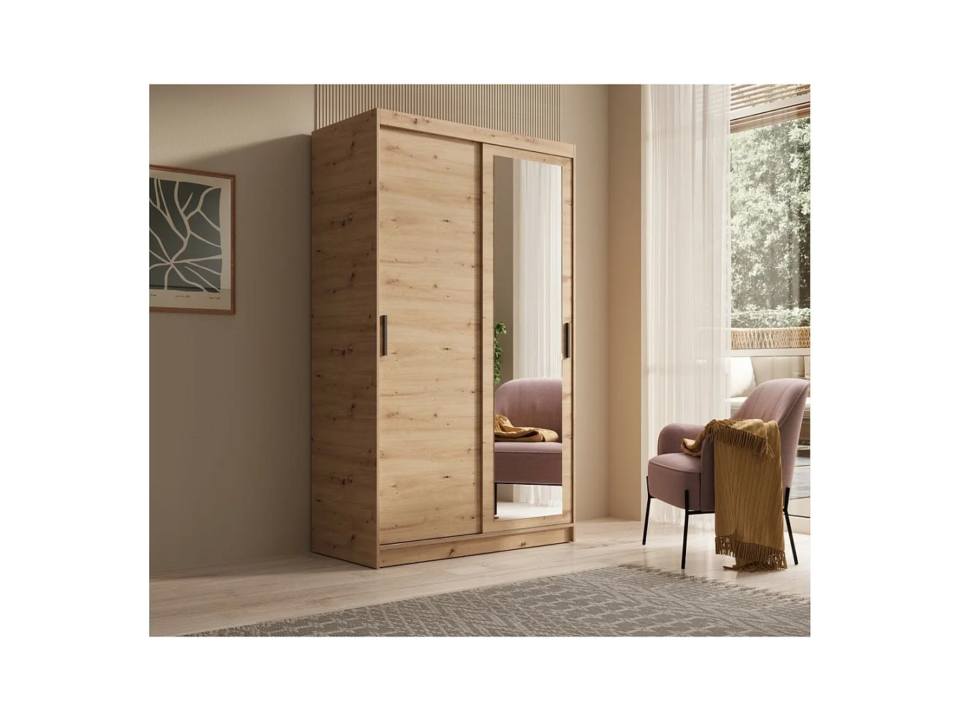 Armoire Helga (120 cm)/Portes coulissantes/Miroir/Marron