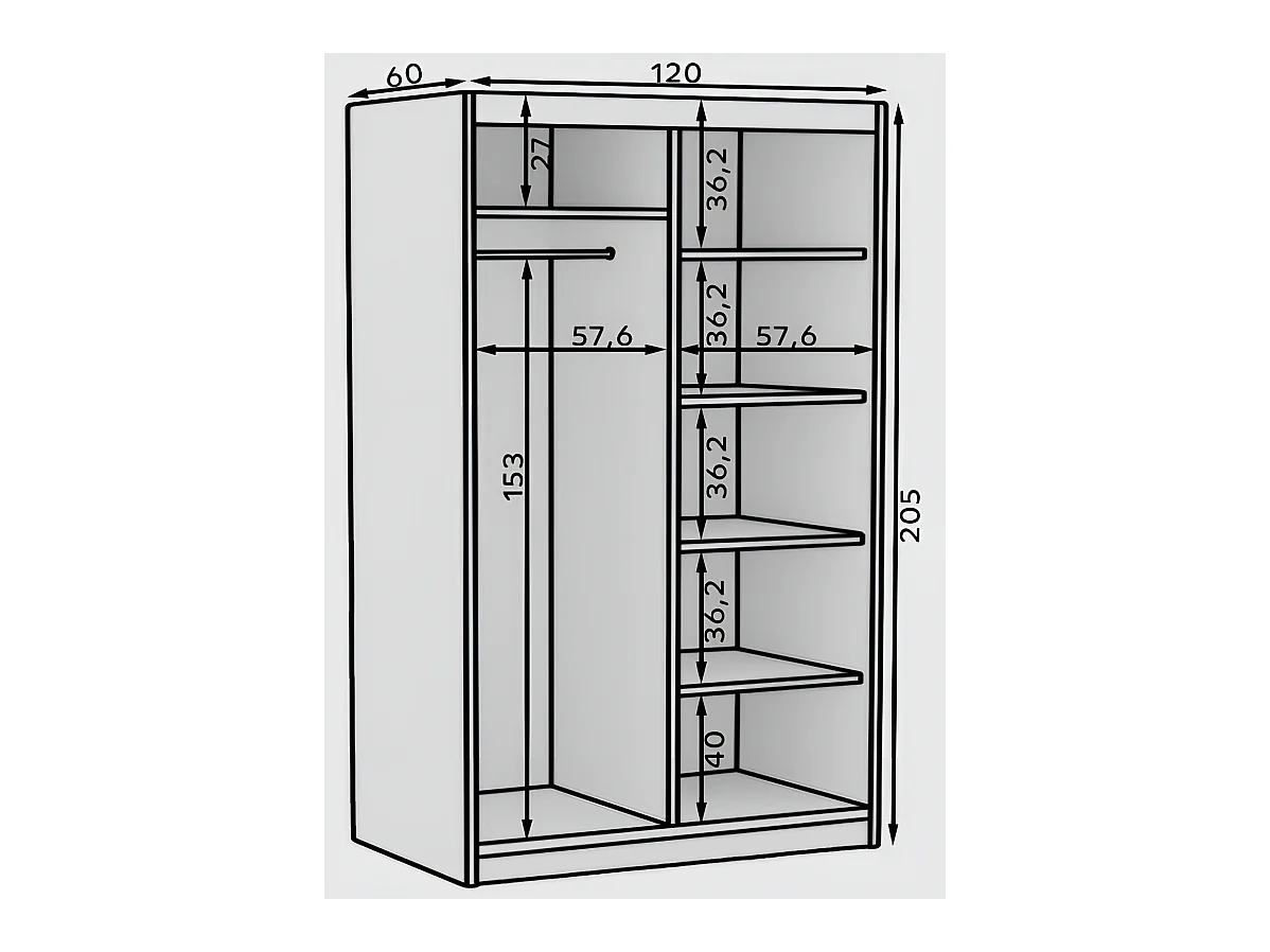 Armoire Helga (120 cm)/Portes coulissantes/Miroir/Marron