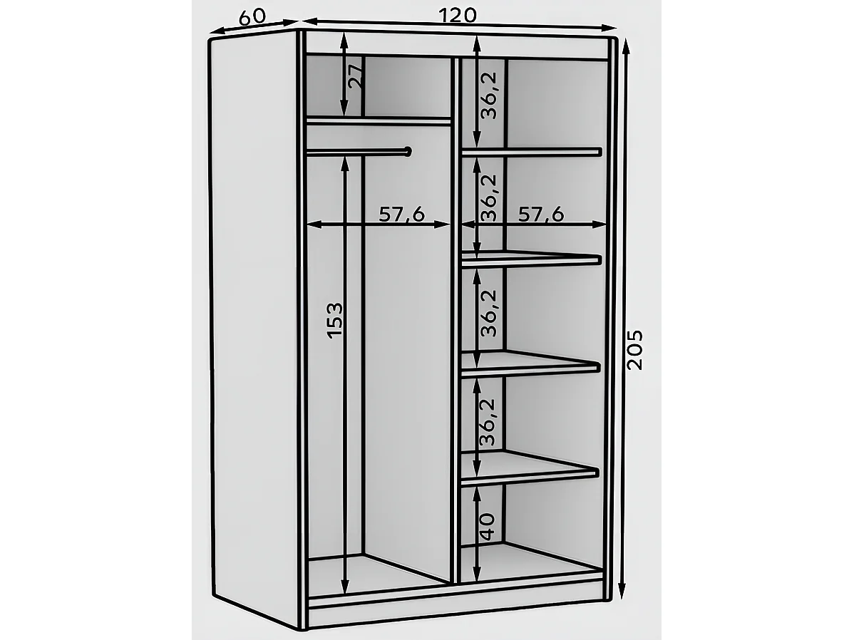 Kleiderschrank Helga (120cm)/Schiebetüren/Spiegel/Braun