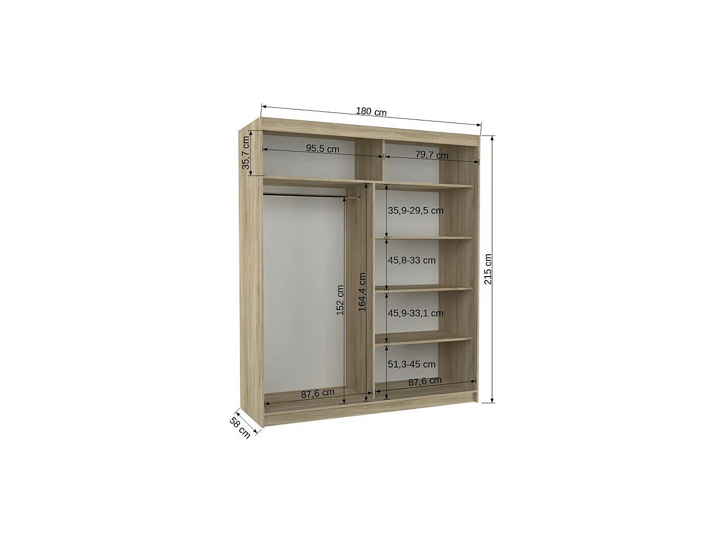 Armoire Sierra (180 cm)/Portes coulissantes et LED/Blanc& Sonoma