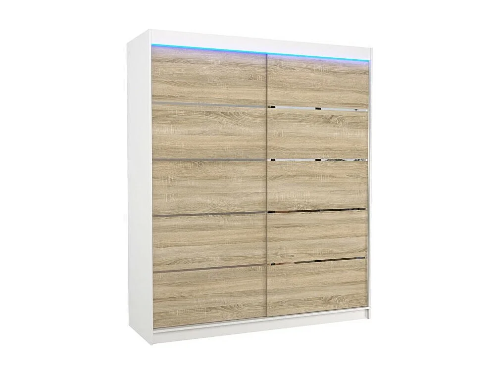 Armoire Sierra (180 cm)/Portes coulissantes et LED/Blanc& Sonoma