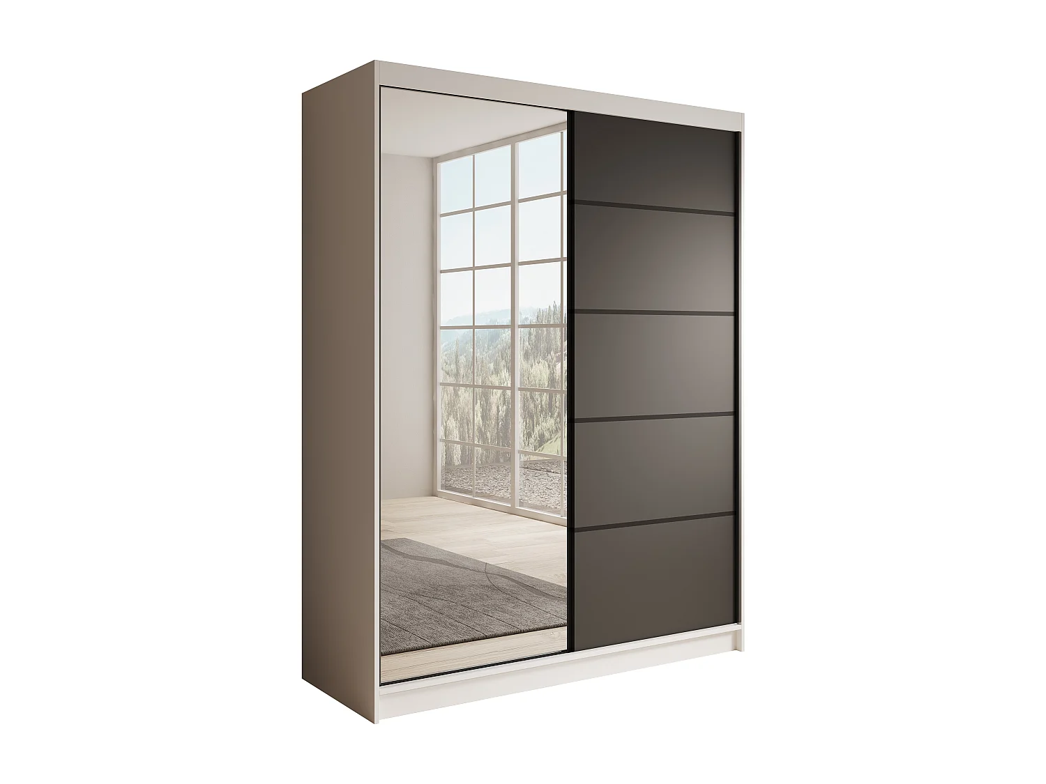 Armoire coulissante 2 portes KARDI 150 – Design moderne et finition élégante-Blanc/Noir