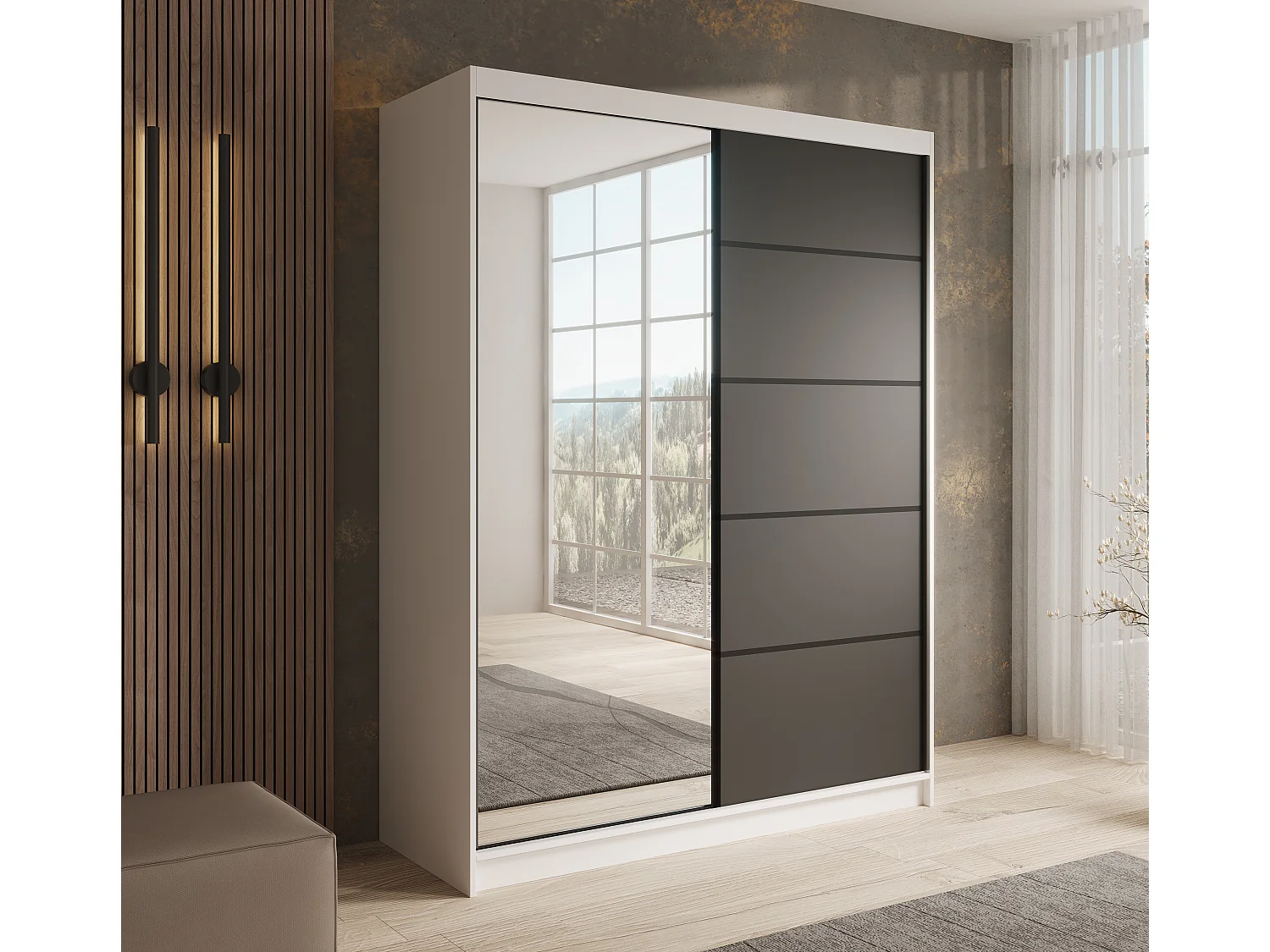 Armoire coulissante 2 portes KARDI 150 – Design moderne et finition élégante-Blanc/Noir