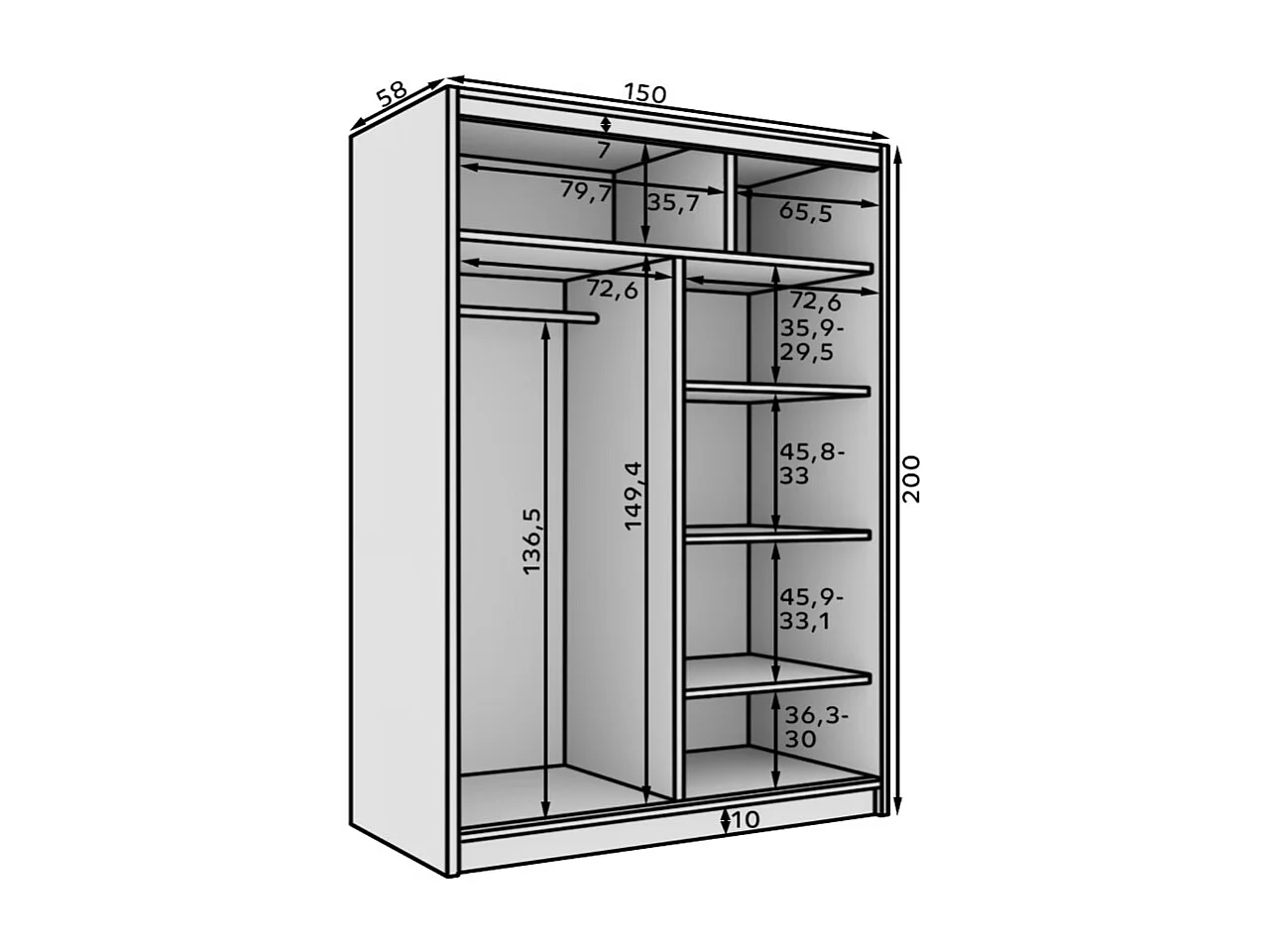 Armoire coulissante 2 portes KARDI 150 – Design moderne et finition élégante-Blanc/Noir