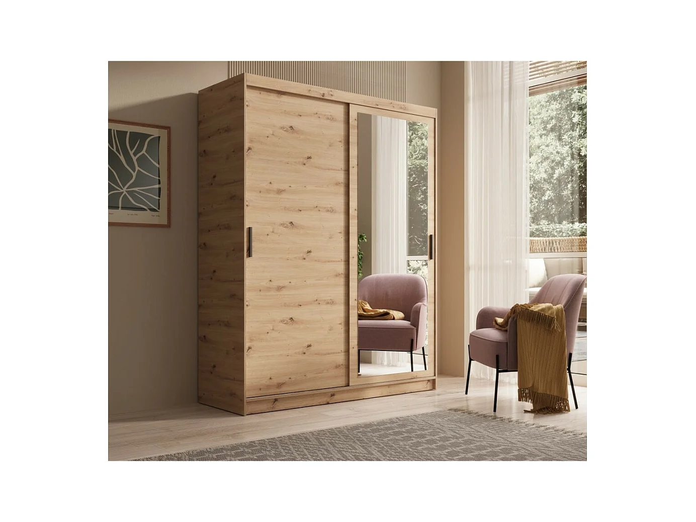 Armadio Helga (160cm)/Ante scorrevoli/Specchio/Marrone