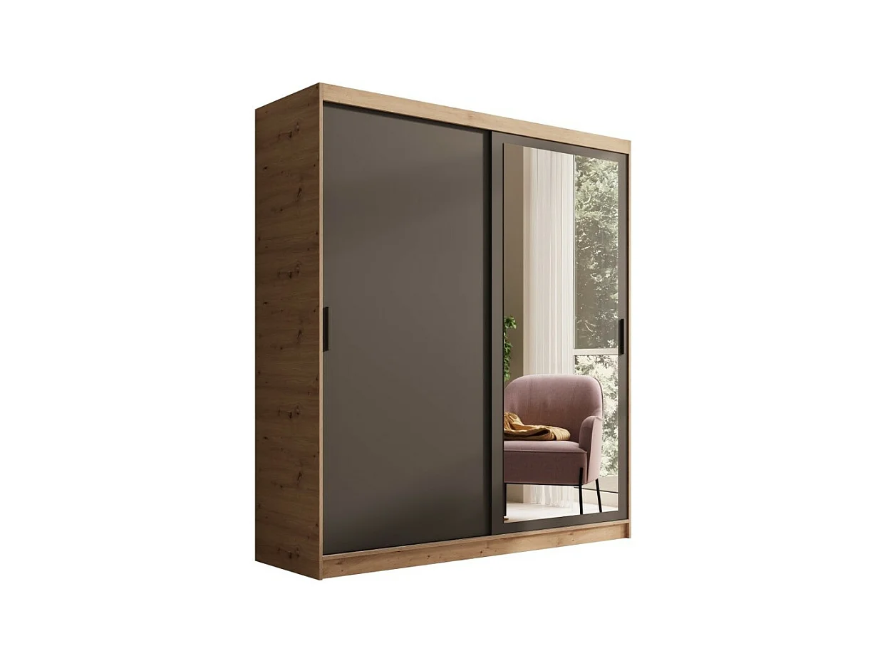 Armadio Helga (180cm)/Ante scorrevoli/Specchio/Nero&Marrone