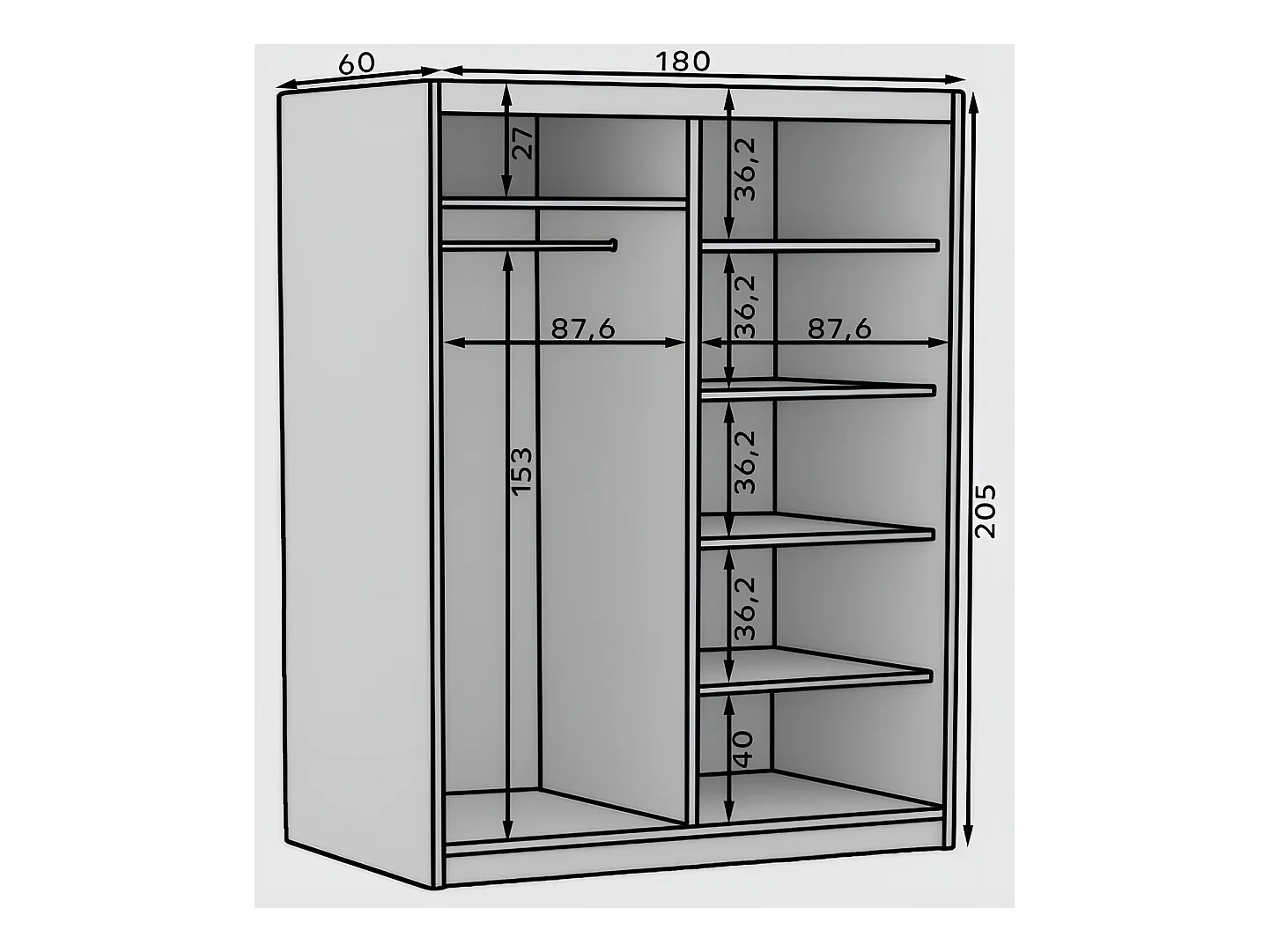 Armadio Helga (180cm)/Ante scorrevoli/Specchio/Nero&Marrone