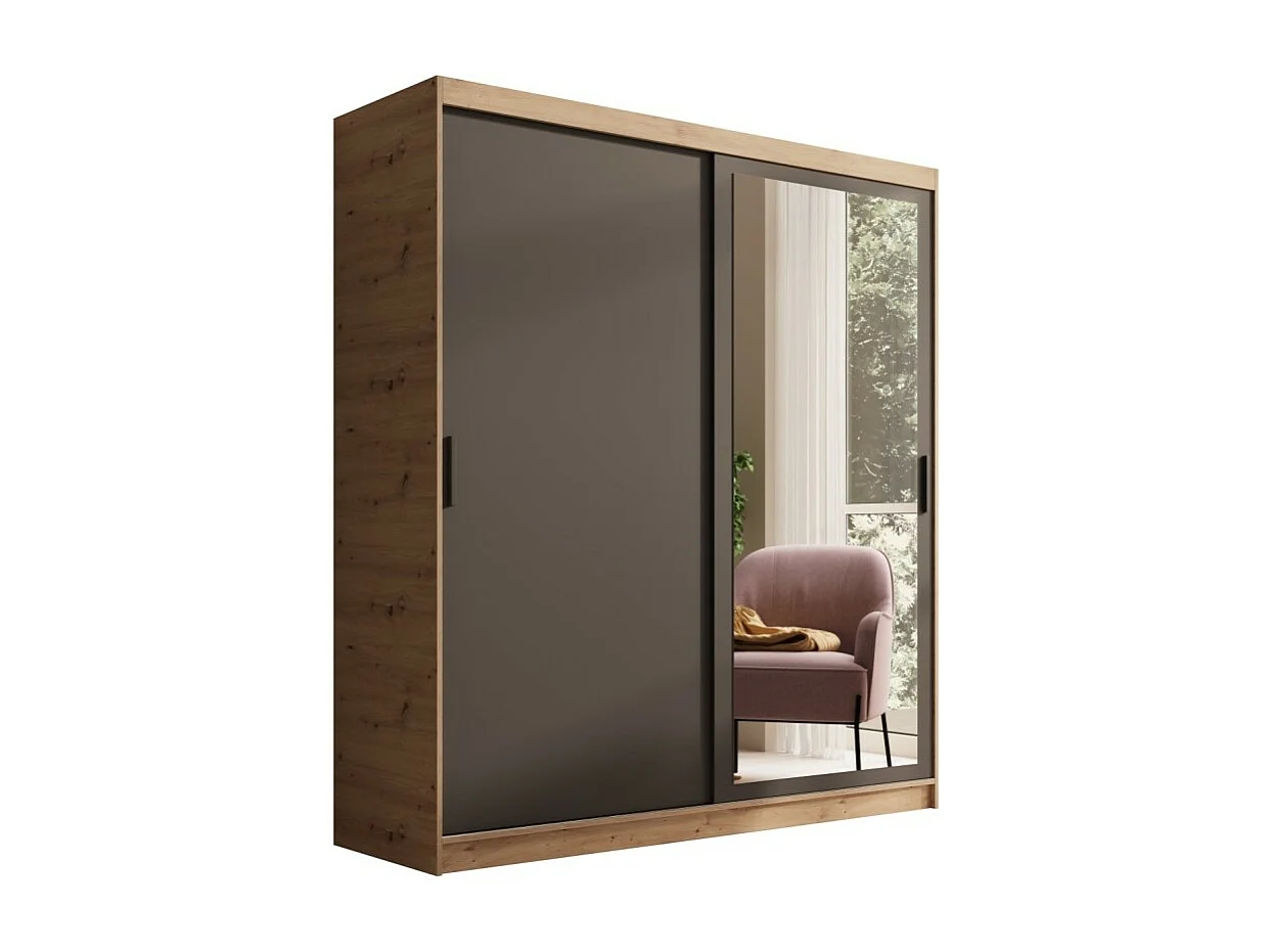 Armadio Helga (180cm)/Ante scorrevoli/Specchio/Nero&Marrone