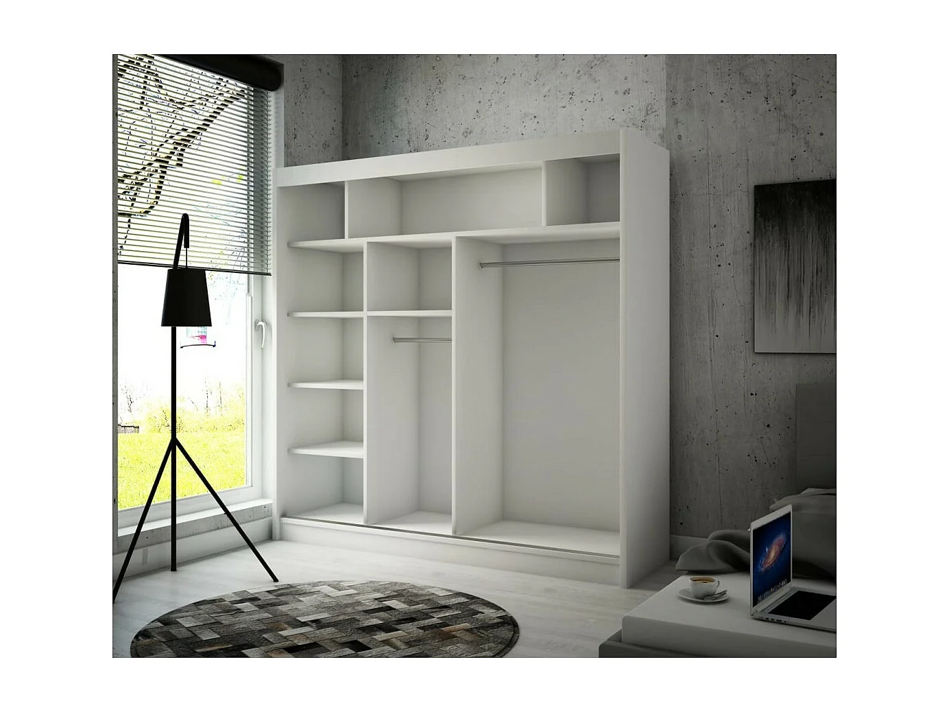 Kleiderschrank Milton (200cm)/Schiebetüren/Spiegel/Schwarz