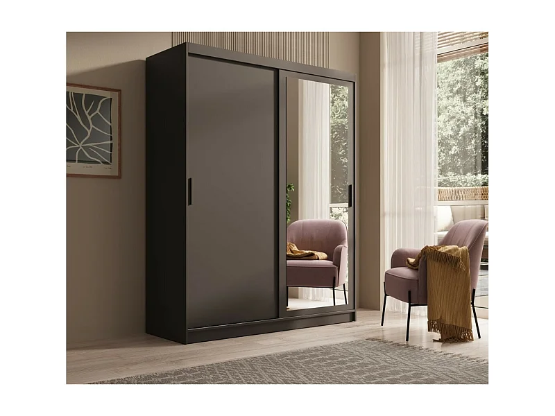 Armoire Helga (160cm)/Portes coulissantes/Miroir/Noir