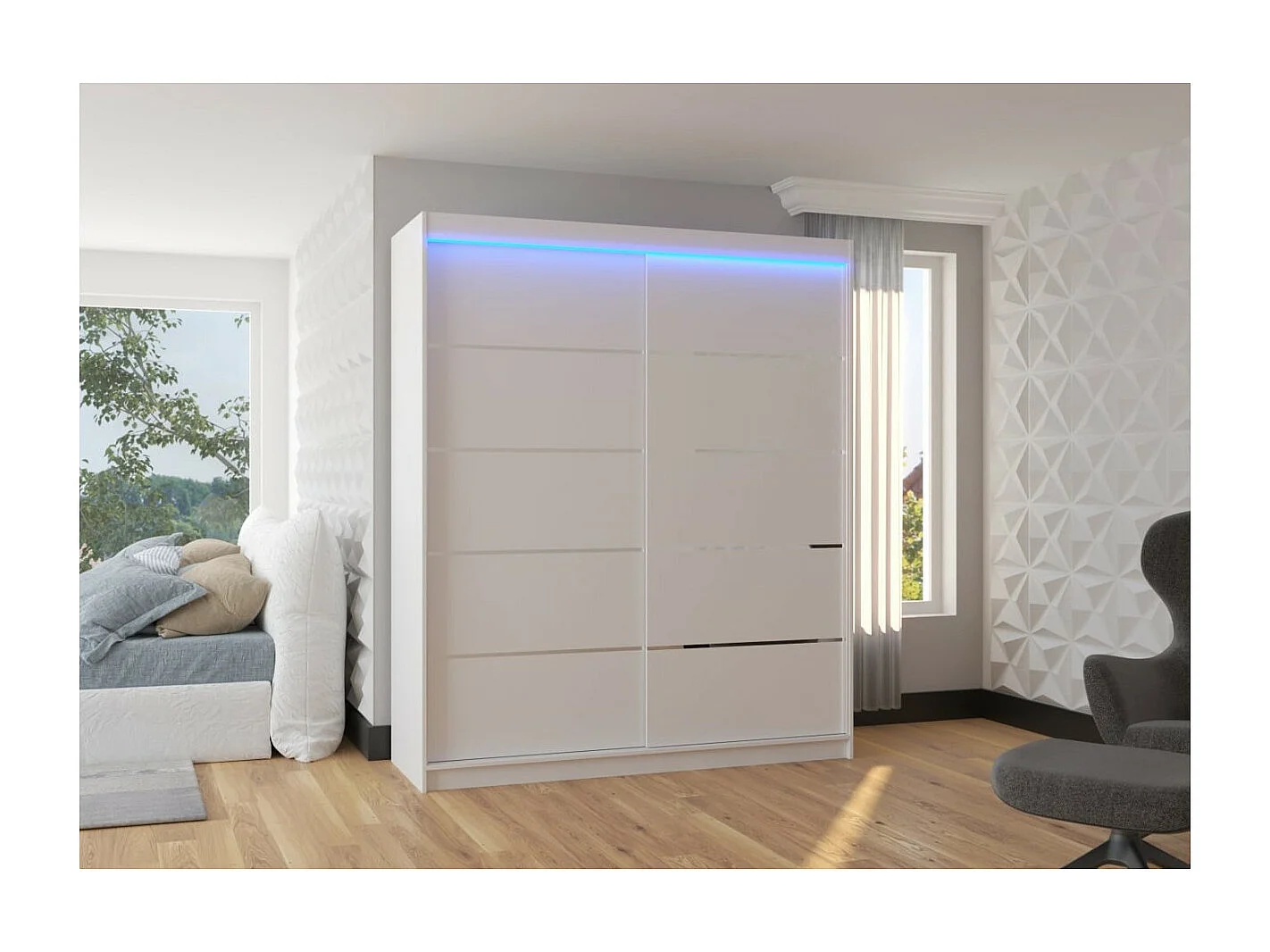 Armoire Sierra (180 cm)/Portes coulissantes et LED/Blanc