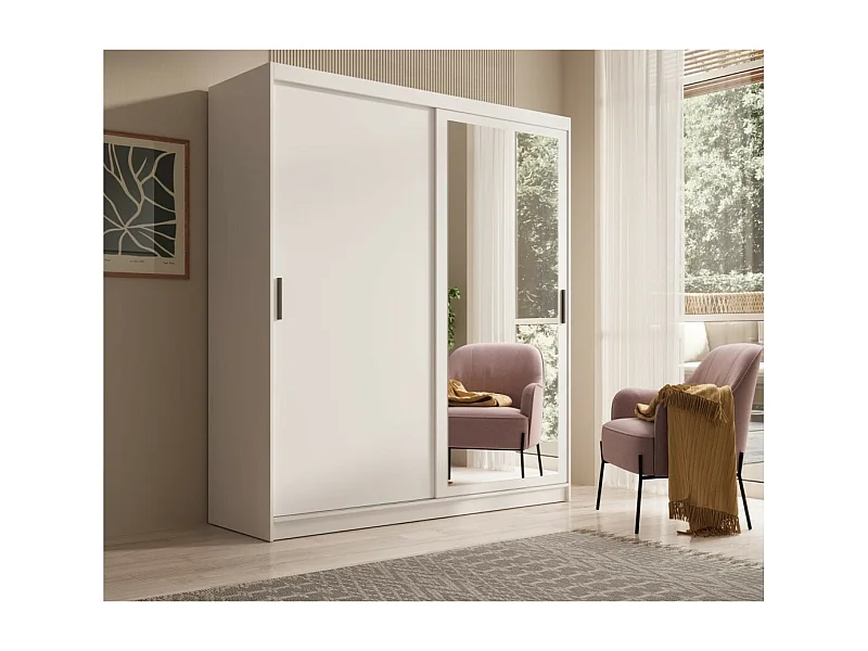 Armoire Helga (180 cm)/Portes coulissantes/Miroir/Blanc