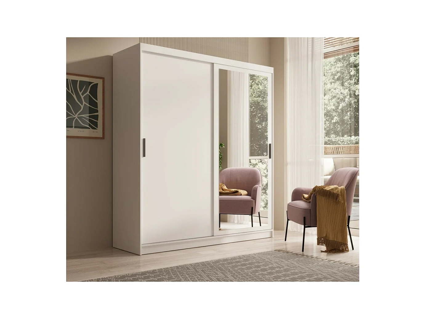 Armadio Helga (180cm)/Ante scorrevoli/Specchio/Bianco