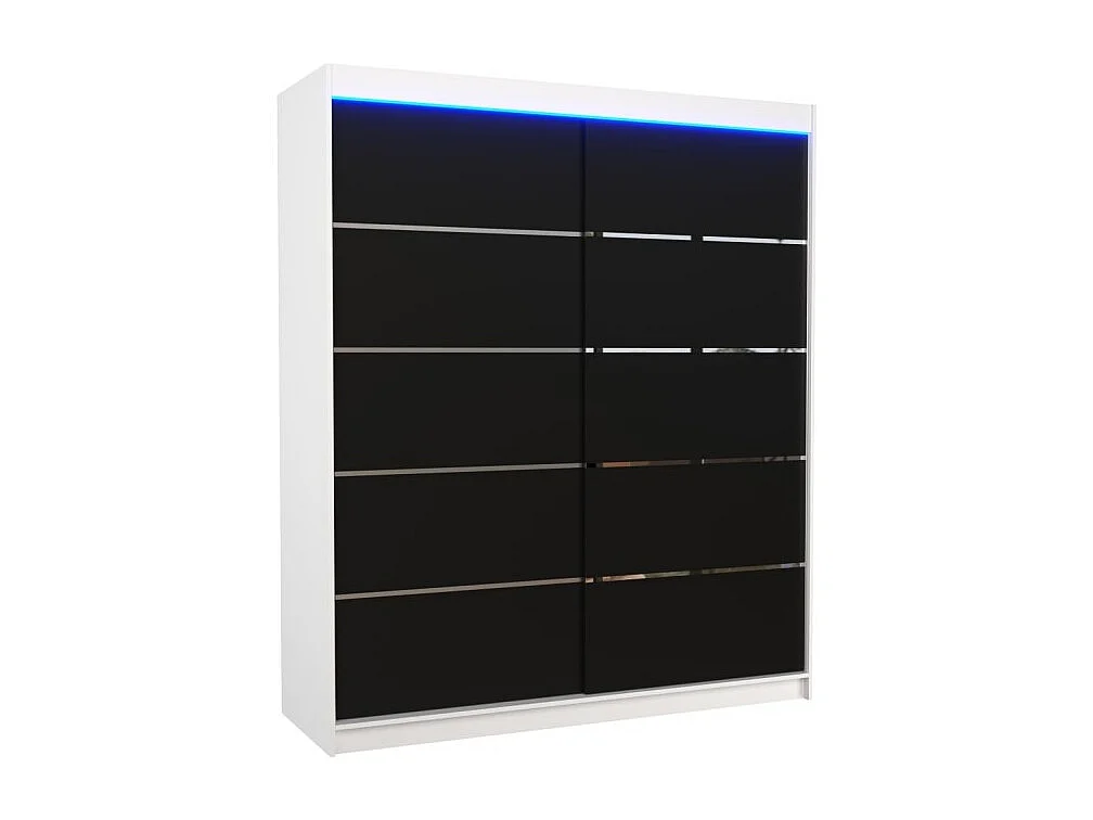 Armoire Sierra (180 cm)/Portes coulissantes et LED/Noir Blanc