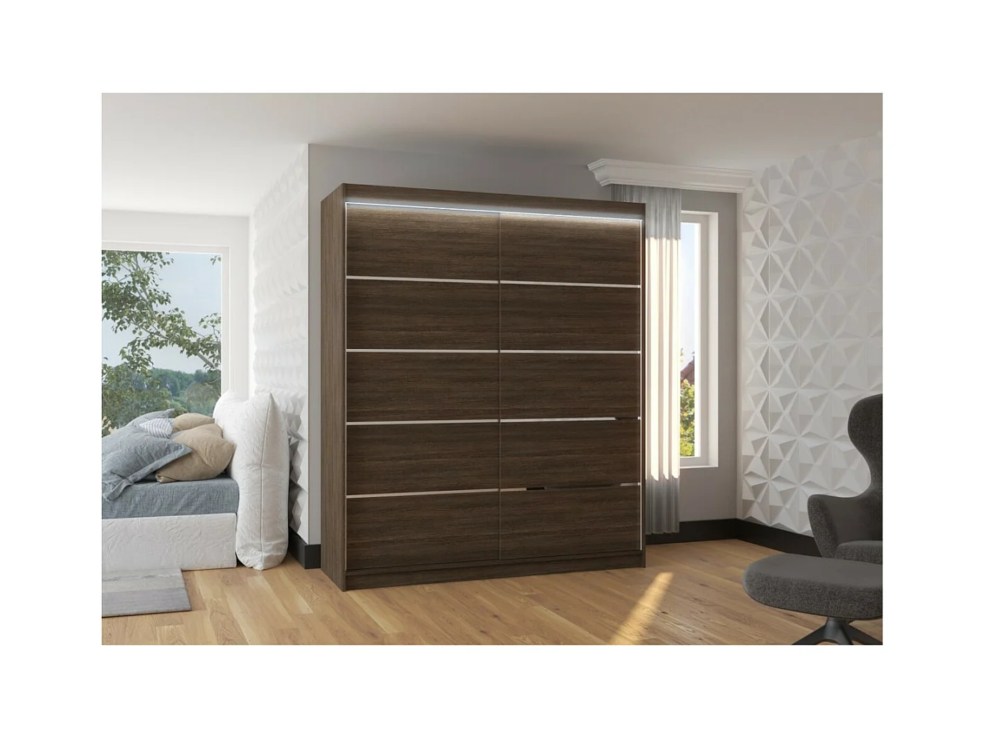 Armoire Sierra (180 cm)/Portes coulissantes et LED/Marron