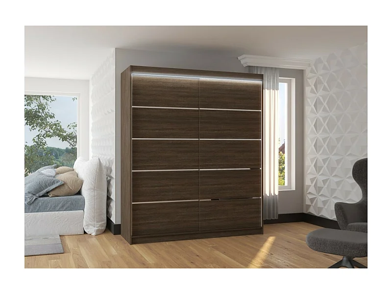 Armadio Sierra (180cm)/Ante scorrevoli e LED/Marrone