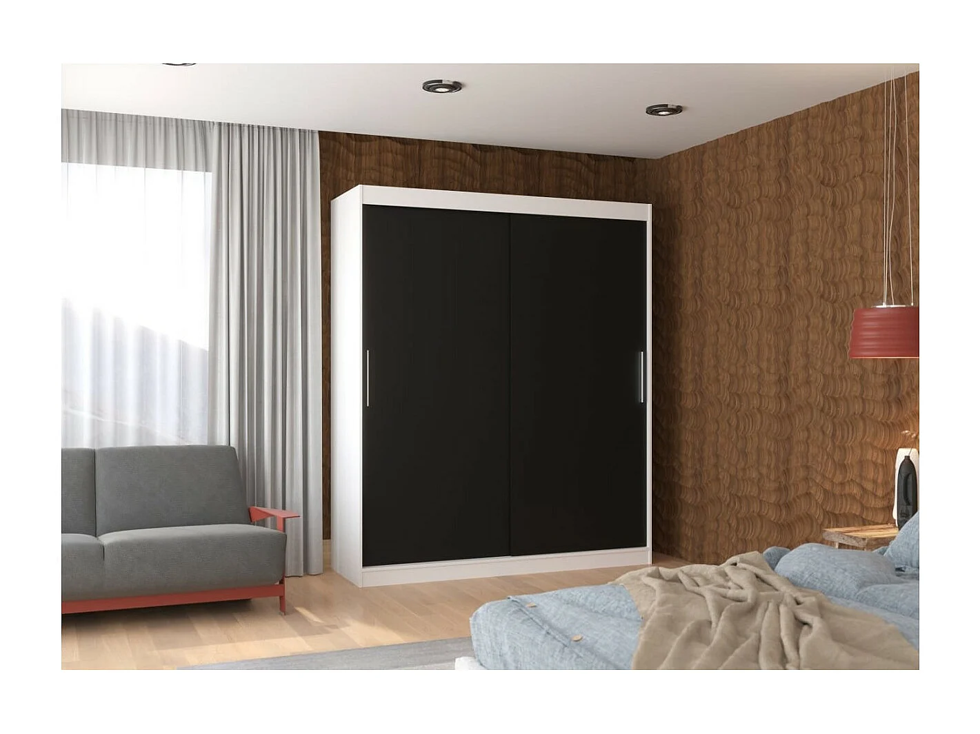 Armoire Liam (180cm)/Portes coulissantes/Noir&Blanc