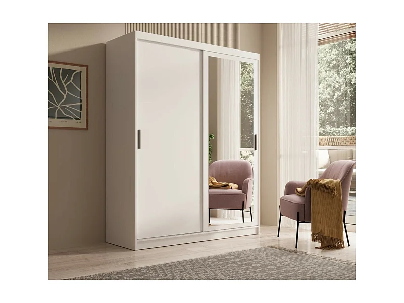 Armadio Helga (160cm)/Ante scorrevoli/Specchio/Bianco