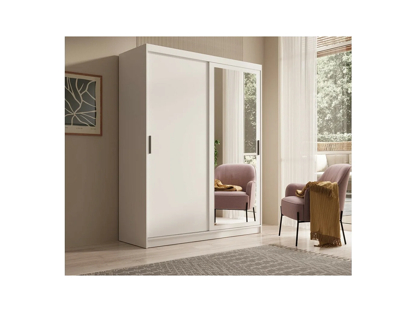 Armoire Helga (160cm)/Portes coulissantes/Miroir/Blanc