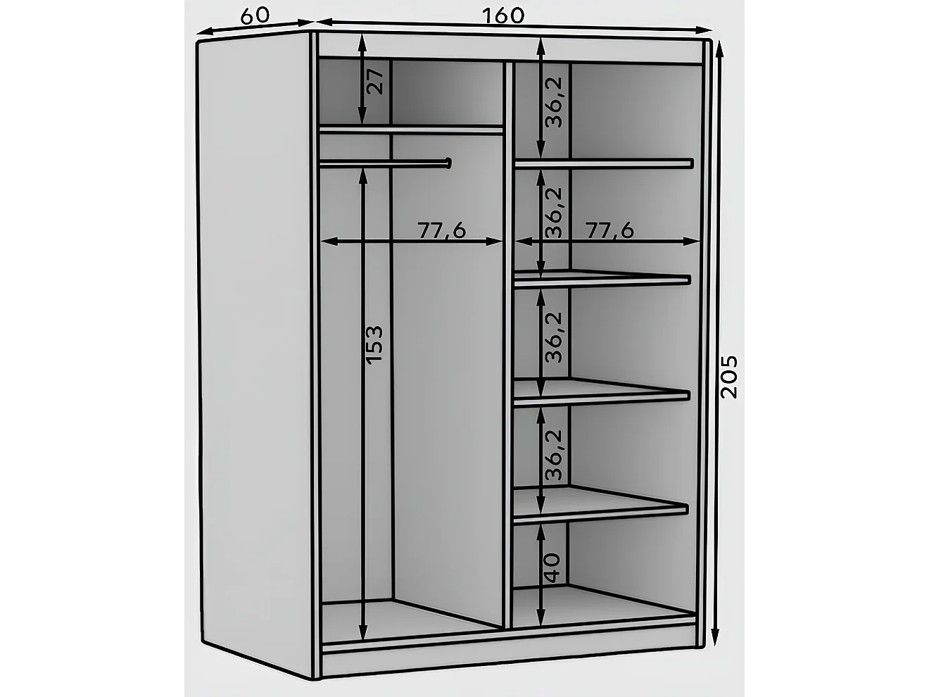 Armoire Helga (160cm)/Portes coulissantes/Miroir/Blanc