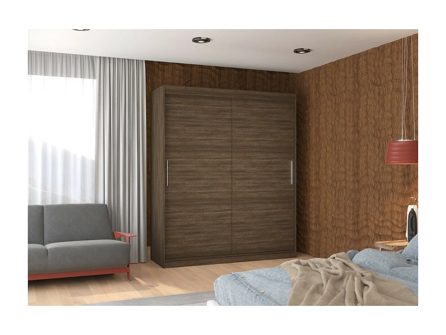Armadio Liam (180cm)/Ante scorrevoli/Marrone cioccolato