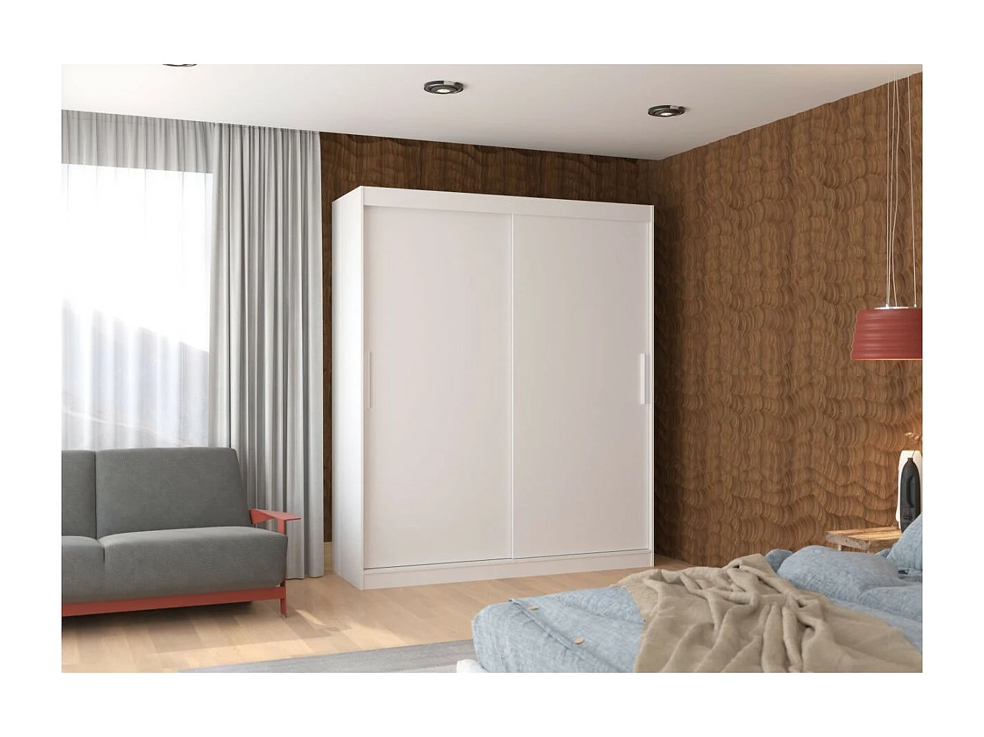 Armadio Liam (180cm)/Ante scorrevoli/Bianco