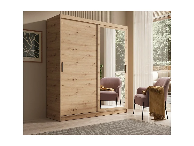 Armoire Helga (180 cm)/Portes coulissantes/Miroir/Marron