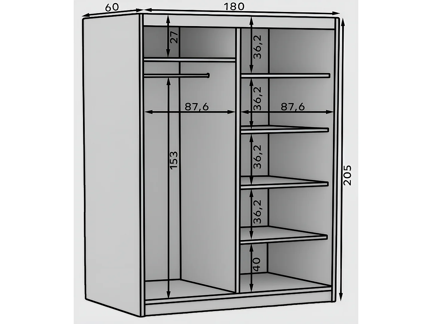 Kleiderschrank Helga (180cm)/Schiebetüren/Spiegel/Braun