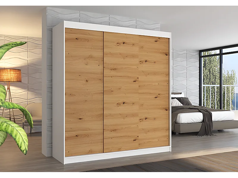 Armoire Mia (200 cm)/Portes coulissantes/Artisan&Blanc
