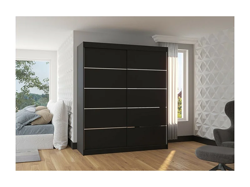 Kleiderschrank Sierra (180cm)/Schiebetüren/Schwarz