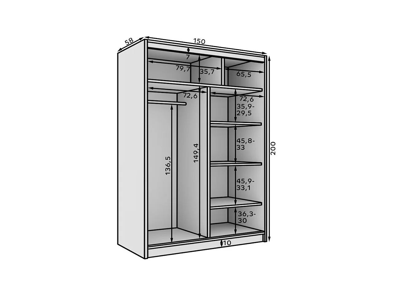 Armoire coulissante 2 portes KARDI 150 – Design moderne et finition élégante-Noir/Blanc